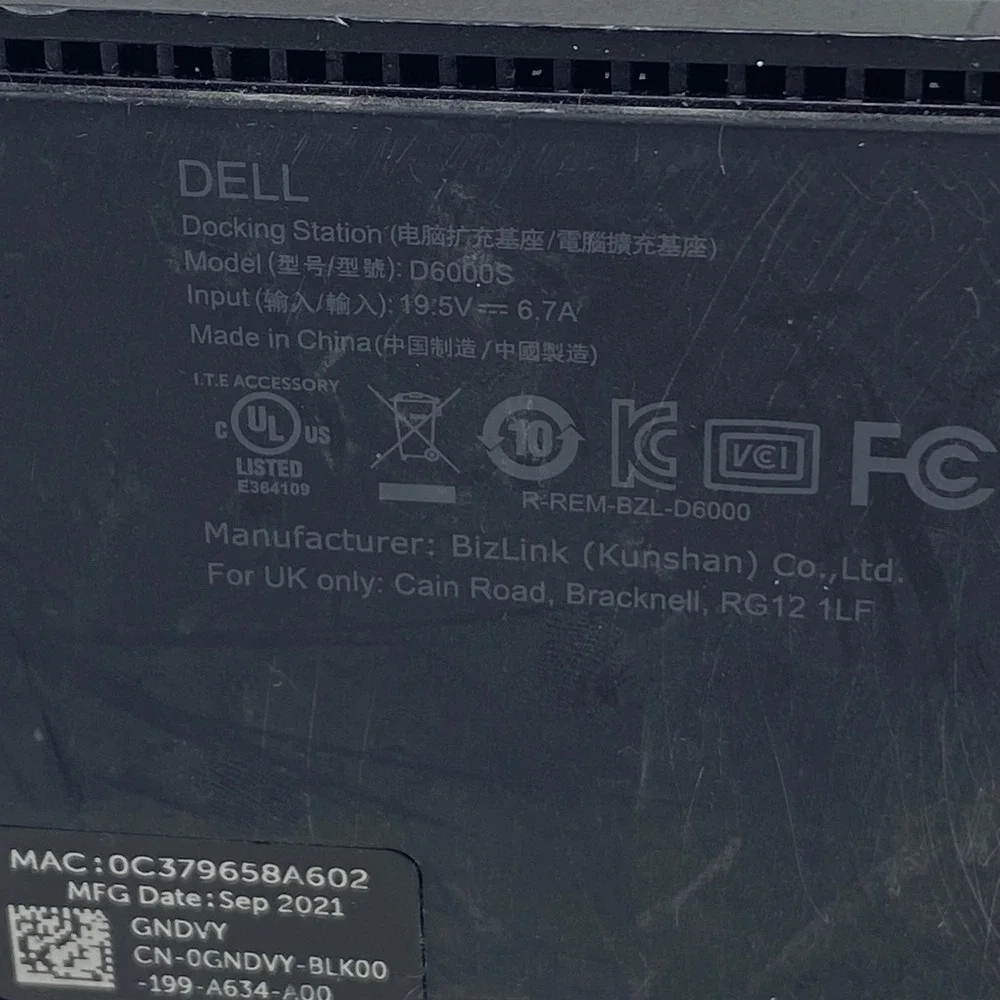Dell Universal Dock D6000S USB-C USB-A 4K Triple Display Docking Station Black